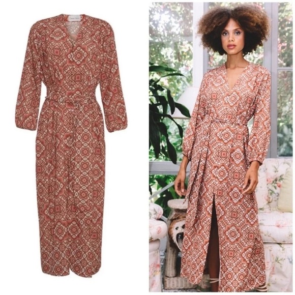 Cara Cara Paris Midi Dress Moroccan Tile Spice - Picture 1 of 9